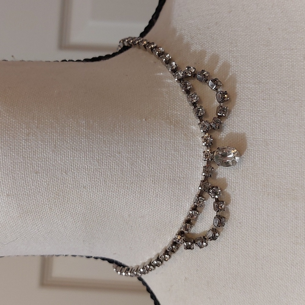Stunning Vintage Icy Clear Rhinestones Choker Necklace Silver Tone Hook Clasp